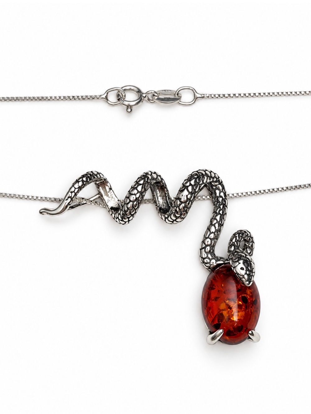 Amber Sterling silver snake necklace 18in
